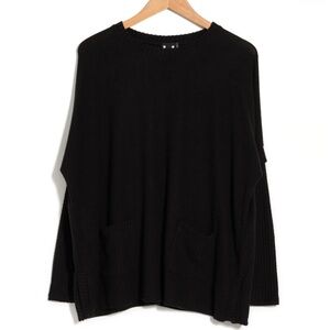 NEW Nordstrom H Bordeaux Patch Pocket Sweater Black Size Small Cozy Knit Minimal